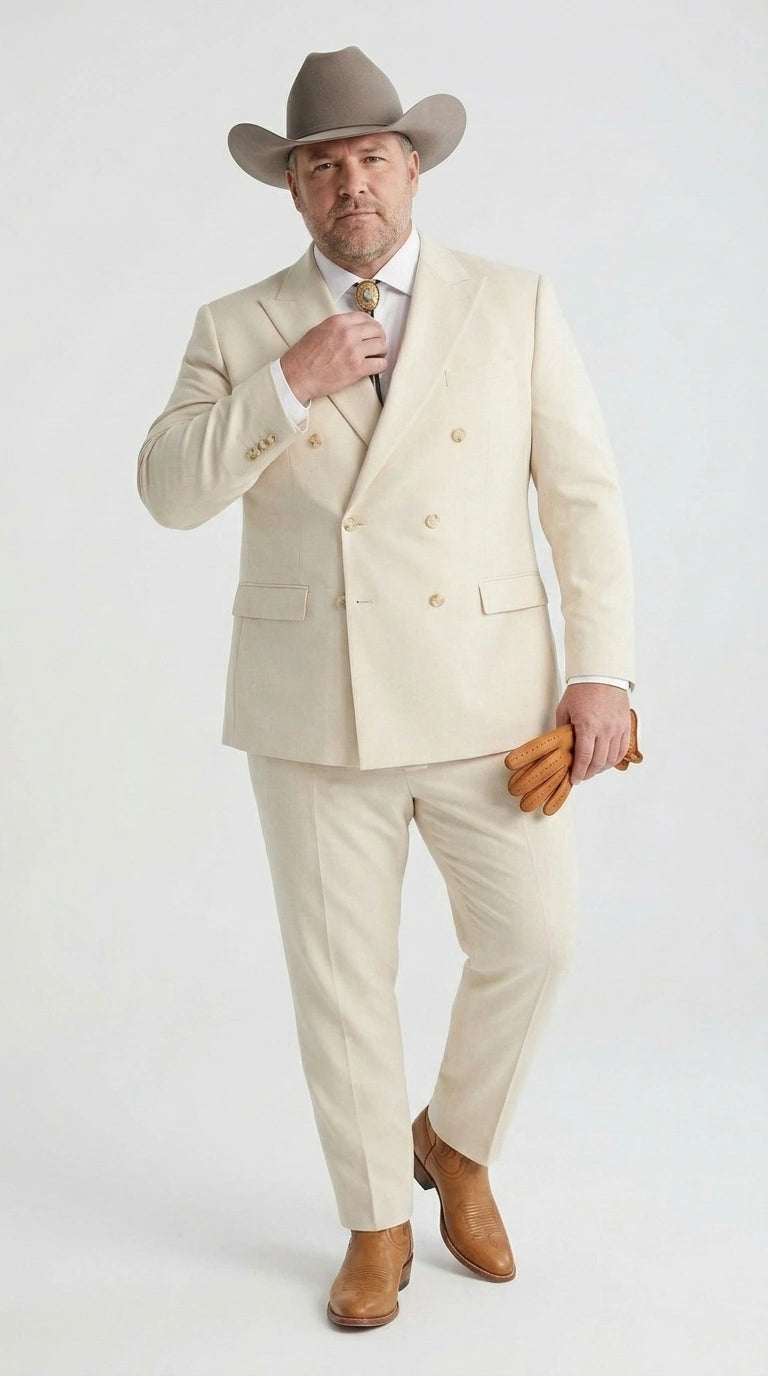 Men’s Tan Linen Cowboy Suit, Double Breasted Western Wedding Formal Western Suit Country style in Beige Tan Color