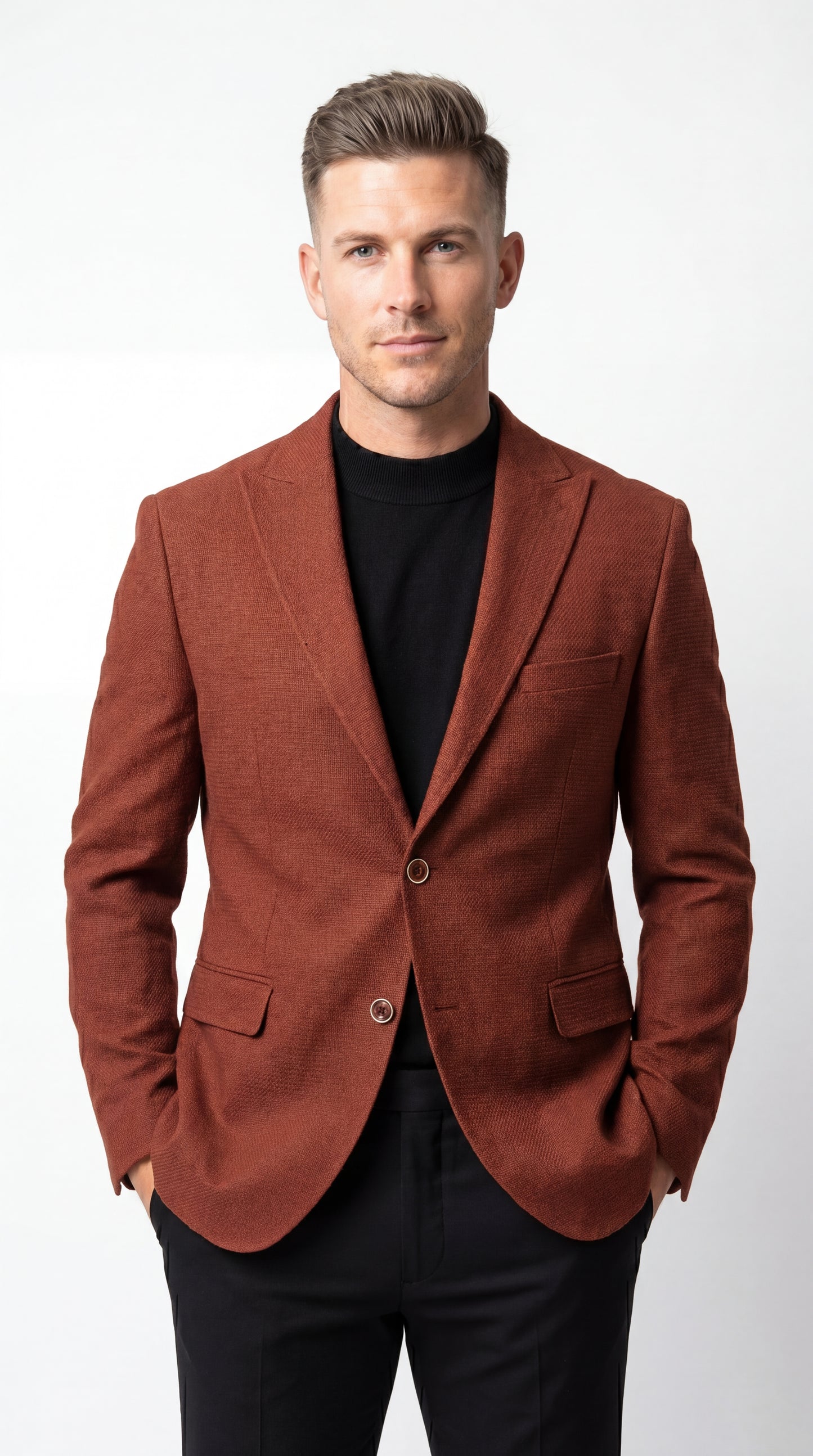 Men’s Rustic Brown Textured Blazer with Notched Lapel, Formal Dress Jacket for Weddings, Parties, Business Look