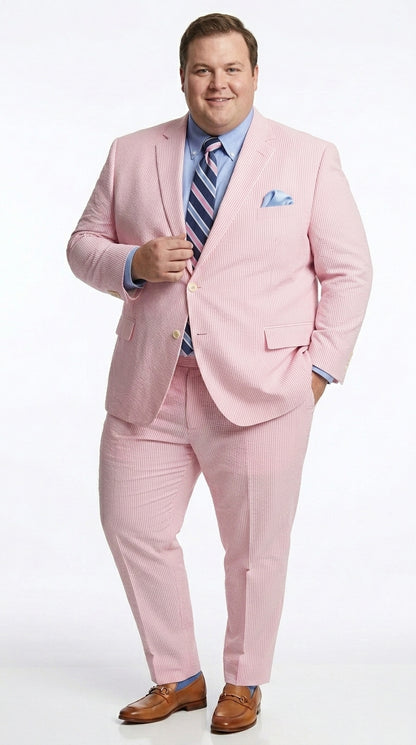 Men’s Pink Seersucker 2 Piece Suit, Lightweight Summer Dress Suit for Weddings, Prom, Parties, and Special Occasions Modern Fit