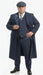 Men’s Navy Blue Herringbone Tweed  1920s 3 Piece Suit with Overcoat – Vintage Peaky Blinder Style Formal Suit Set with Blazer, Waistcoat + Overcoat + Hat