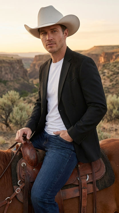 Men’s Black Western Blazer – Cowboy Sport Coat with Western Yoke Design