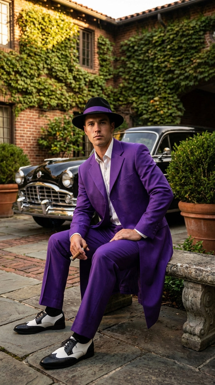 Purple Zoot Suit for Men | Classic Mafia & Gangster Style Long Coat Suit | Vintage 1920s–1940s Formal Outfit