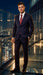 Men’s Navy Blue and Burgundy Checkered Two-Piece Suit Plaid Windowpane – Flat Front Pants or Pleated Wide Leg Pants - 100% Wool