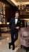 Men’s Black Uniform Tuxedo – One-Button Satin Lapel Formal Suit for Weddings, Prom and Events