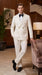 Men’s Ivory Double-Breasted Tuxedo – Gold Button Wedding, Prom and Formal Suit