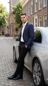 Men’s Big and Tall Navy Blue with Burgundy Plaid Jacket and Sport Coat – Wool Blazer