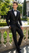 Men’s Black Two Tone Vested Wool Suit with 2 Button Jacket and Black Lapel, Italian Tuxedo Style