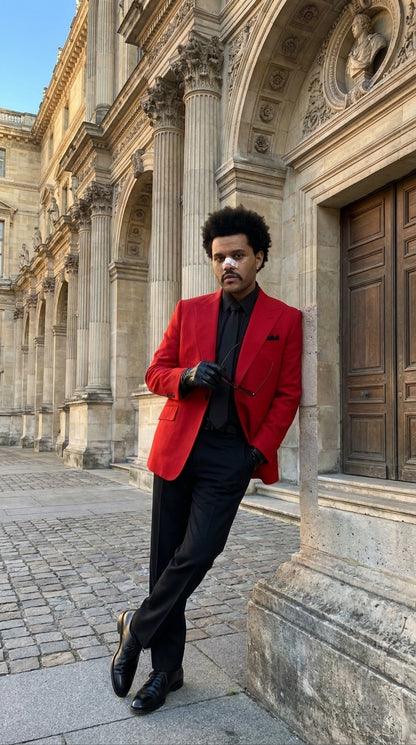 Men’s Red Blazer with Black Pants – Celebrity Inspired Wedding, Prom & Party Suit