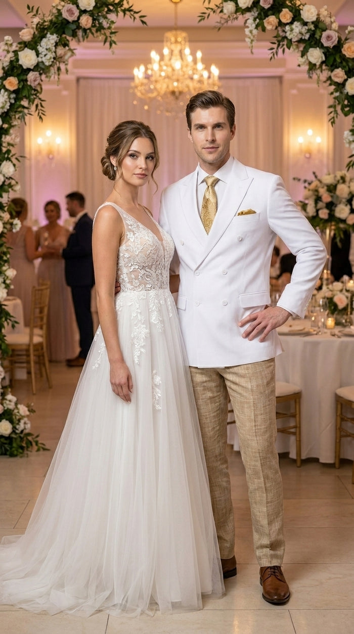 Men’s White Double Breasted Blazer, Formal Dress Jacket for Weddings, Prom, Parties, Dinner Events, and Special Occasions