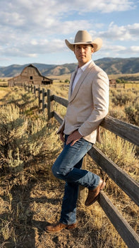 Men’s Tan Khaki Beige Cream Champaign Paisley Western Blazer Jacket, Embossed Dress Sport Coat for Wedding Party Rodeo Style