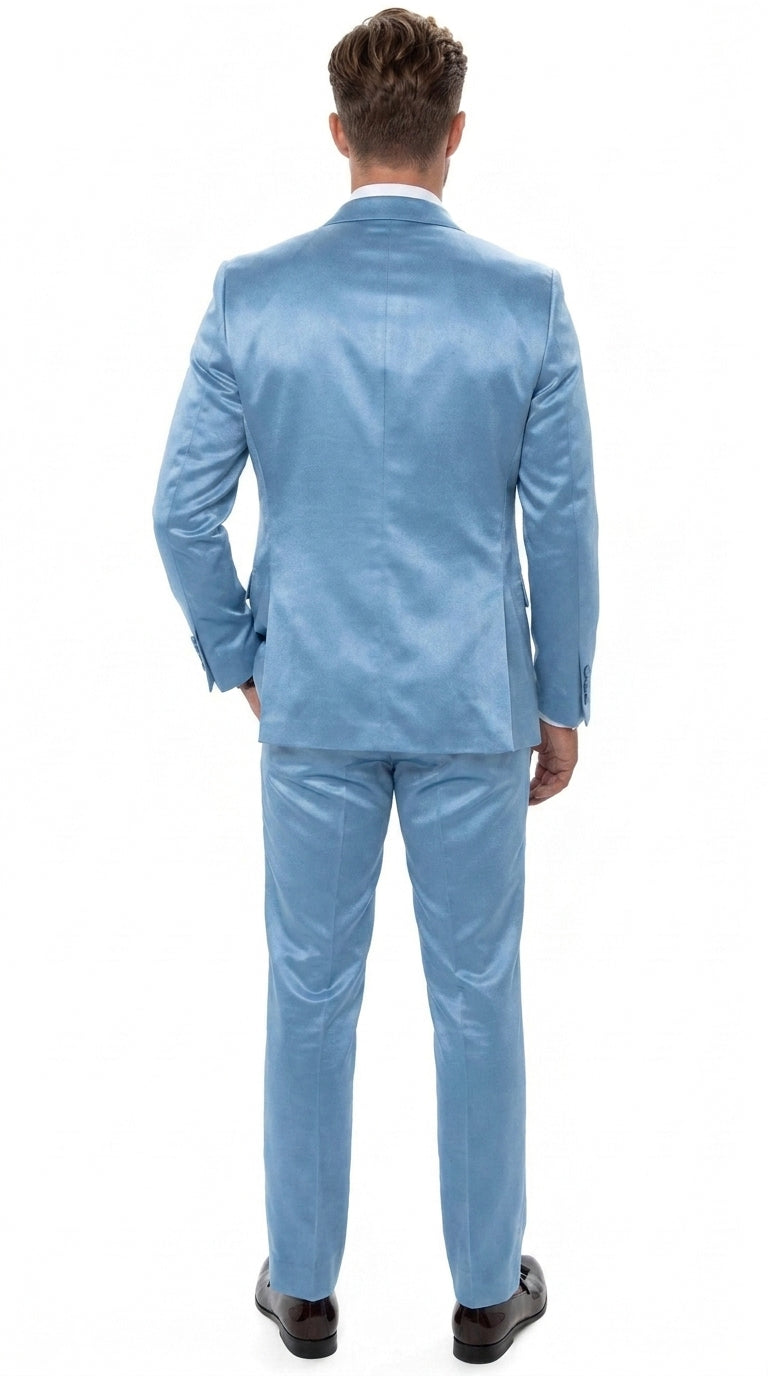 Men’s Powder Blue Satin Tuxedo – Light Blue Wedding & Prom Tuxedo Suit