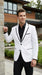 Men’s White Disco Blazer 70s Era Costume Jacket – Black Trim Retro Party Blazer, Vintage Dance Outfit, Stylish Evening Themed Wear