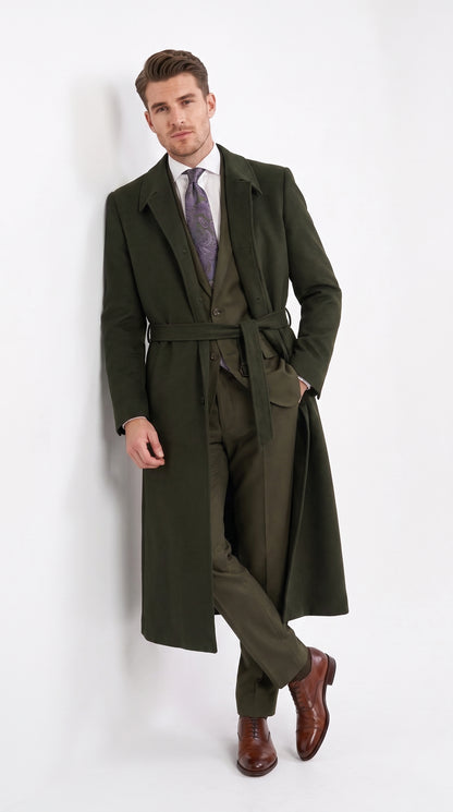 Men’s Blade Runner K Inspired Olive Green Wool Duster Coat – Long Vintage Sci-Fi Overcoat