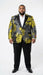 Men’s Yellow Tuxedo Black and Gold Floral Pattern Blazer | Formal Jacket - Prom Dinner Jacket + Black Pants + Bowtie