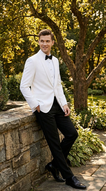 Snow White Dinner Jacket 100% Poly -  Blazer Jacket For Men Online1 Button Shawl Collar