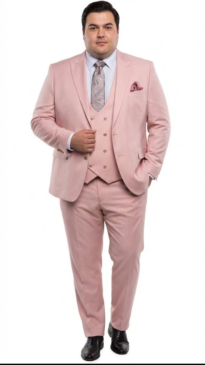 Men’s Blush Pink and Gold Three-Piece Suit – Tailored Fit Formal Wedding, Vested Suit By Rossiman Modern Fit