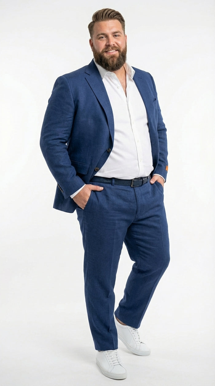 Mens Enzo Tovare Denim Blue Linen Summer Suit – Breathable Two Piece Suit for Wedding, Business, Travel Modern Fit