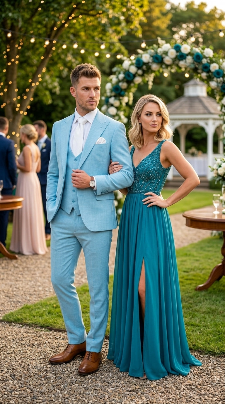 Men’s Turquoise Light blue Suit, Vested Formal Dress Suit for Weddings, Prom, Summer Parties, and Special Occasions in Aqua Blue Color By Rossiman Modern Fit