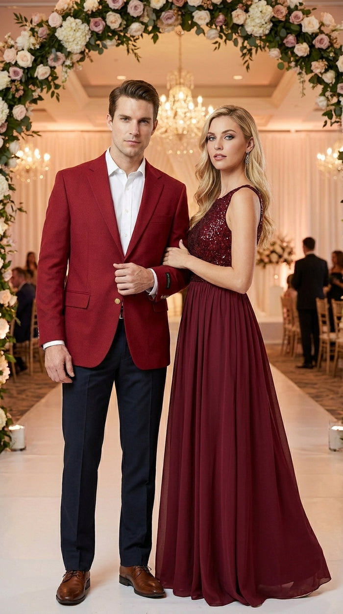 Men’s Burgundy Wine Maroon Dress Casual Blazer with Notch Lapel, Designer Fashion Sportscoat