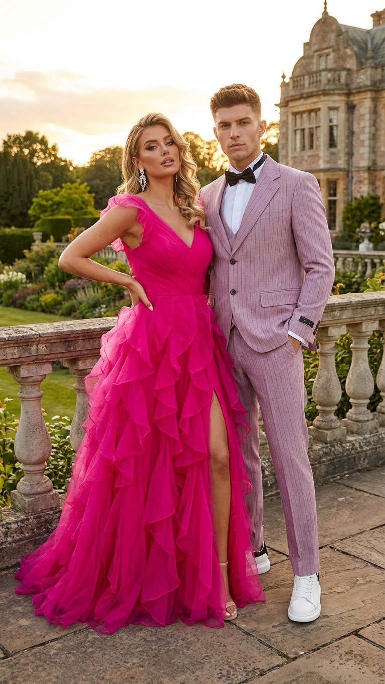Men’s Dusty Rose Pink Pinstripe Three Piece Suit with Vest | Wedding and Party Formal Wear Prom or Church Suit Modern Fit