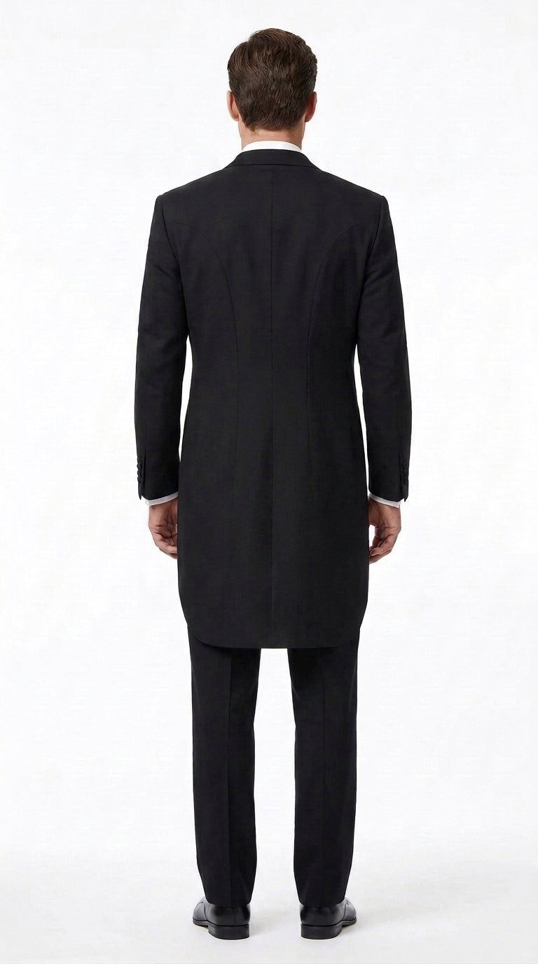 Men’s Black Victorian Tailcoat Tuxedo – 1800s 19th Century Edwardian Peak Lapel Formal Suit