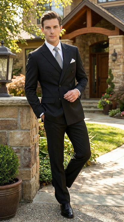 Statement Confidence Men'S Black Double Breasted Wool Italian Design Suit