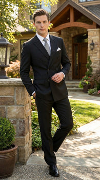 Statement Confidence Men'S Black Double Breasted Wool Italian Design Suit