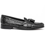 Zelli Franco Tassel Loafers in Genuine Caiman Crocodile - Black