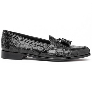 Zelli Franco Tassel Loafers in Genuine Caiman Crocodile - Black