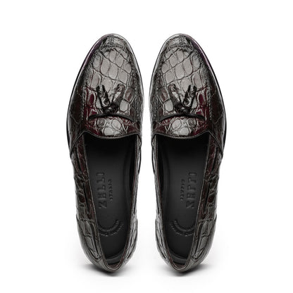 Zelli Franco Genuine Caiman Crocodile Tassel Loafers in Nicotine