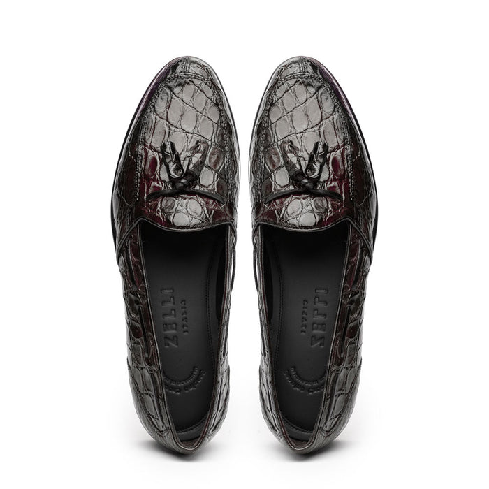 Zelli Franco Genuine Caiman Crocodile Tassel Loafers in Nicotine