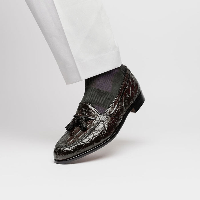 Zelli Franco Genuine Caiman Crocodile Tassel Loafers in Nicotine