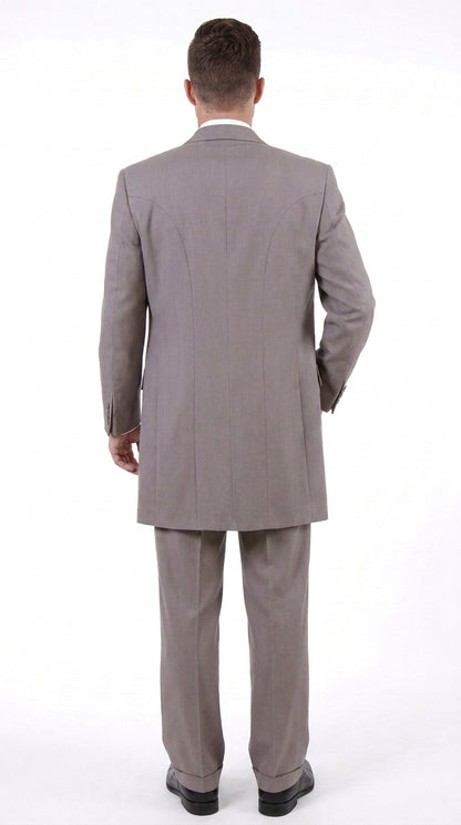 Men’s Light Kahki Sand 3-Piece Suit – Six-Button Jacket with Double-Breasted Vest and Pleated Pants Tan color