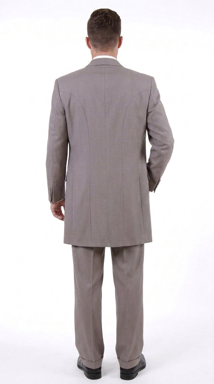 Men’s Light Kahki Sand 3-Piece Suit – Six-Button Jacket with Double-Breasted Vest and Pleated Pants Tan color Modern Fit