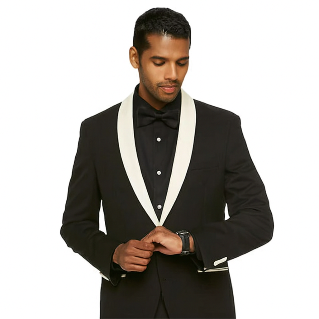 Men's Black and White Lapel Shawl-Collar Tuxedo Suit Dinner  Jacket Looking - Image 7