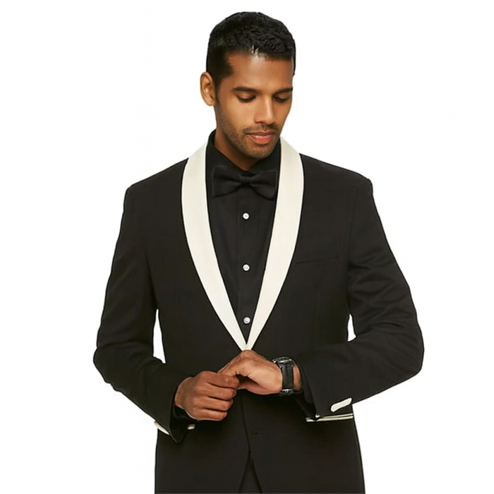 Men's Black and White Lapel Shawl-Collar Tuxedo Suit Dinner  Jacket Looking - Image 7