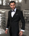 Mens 2 Button Skinny Vested Wool Suit in Black