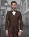 Mens 2 Button Skinny Vested Wool Suit in Brown