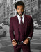 Mens 2 Button Skinny Vested Wool Suit in Burgundy