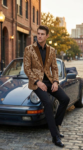 Men's Light Brown & Gold Baroque Embroidered Blazer Jacket | Tuxedo Dinner Jacket - Image 10
