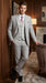 Men’s Light Gray 3 Piece Suit – Ice Silver Gray Formal Suit Set with Vest, Patterned Lapel and Tie for Wedding, Prom and Business Events