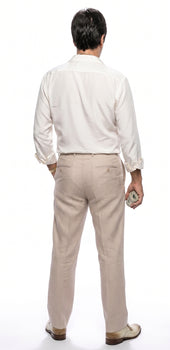 Tony Montana’s White Linen Shirt and Tan Pants – Men’s White Formal Shirt with Tan Trousers for Party, Wedding and Vintage Style Outfit