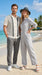 Mens White and Charcoal Gray Stripe Walking Suit Plus Matching Pants – Short Sleeve Button Shirt and Pants Casual Summer Outfit for Travel, Vacation and Everyday Wear