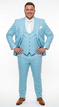 Men’s Turquoise Light blue Suit, Vested Formal Dress Suit for Weddings, Prom, Summer Parties, and Special Occasions in Aqua Blue Color By Rossiman