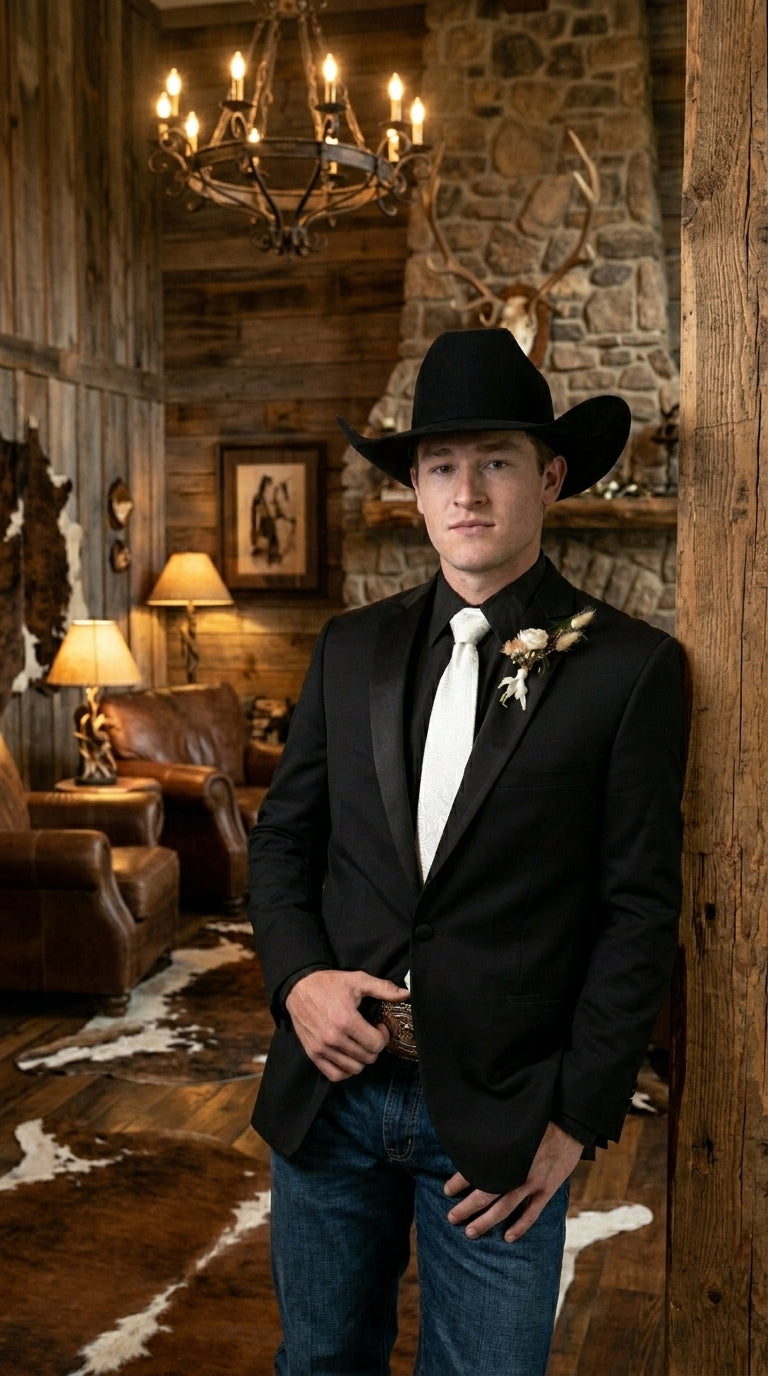 Men’s Black Tuxedo Western Blazer – Cowboy Style Formal Sport Coat Jacket for Dinner Jacket