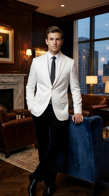 Men’s White Disco Blazer 1980s Sequin Style Jacket – Lapel Collar Party Blazer, Formal Evening Wear, Halloween Masquerade Club Outfit