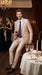 Men’s Champagne Tan Sharkskin 2 Button Suit – Shiny Formal Suit with Optional Vest for Wedding, Prom, Business Beige Color