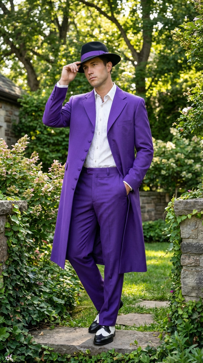 Purple Zoot Suit for Men | Classic Mafia & Gangster Style Long Coat Suit | Vintage 1920s–1940s Formal Outfit