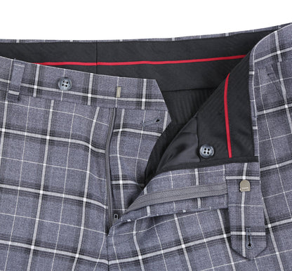 293-14 Men's Classic Fit Single Breasted Grey & White Check Suits - Image 11