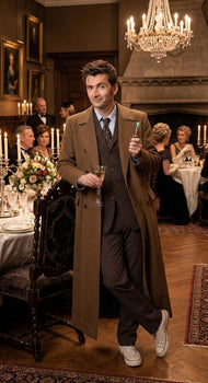 Men’s Brown Cotton Trench Coat Doctor Who 10th Doctor Inspired Long Coat – Classic Gabardina Style Overcoat, Vintage Winter Costume Jacket